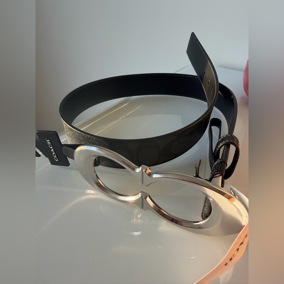 Coach Kisslock Black leather monogram belt with Silver Buckle main image 6
